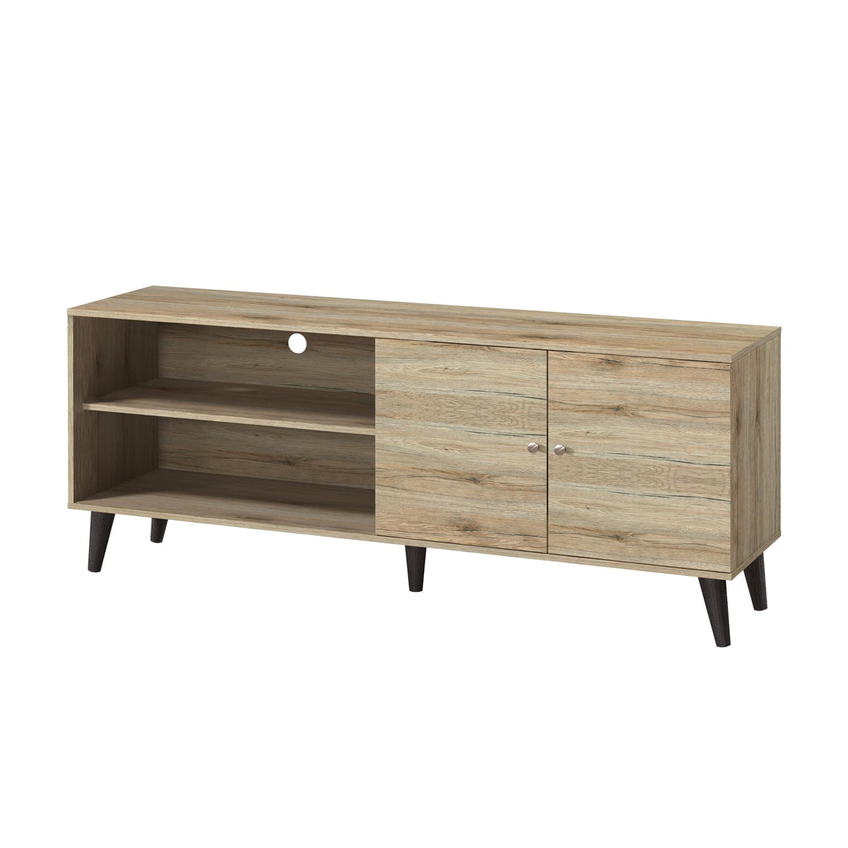 Tale TV Stand for TVs up to 63", with 2 Storage Shelves& 1 Cabinet, Modern Entertainment Centre for TV in Living Room in Oak