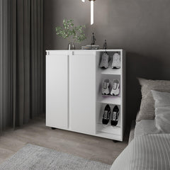Paris Shoe Rack with 3 Side Tiers, Compact Storage for Shoes, Boots, and Accessories Organizer, White