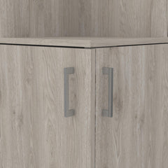 Story Corner Bar Cabinet, Eight Bottle Cubbies, Double Door, Two Open Shelves Light Gray