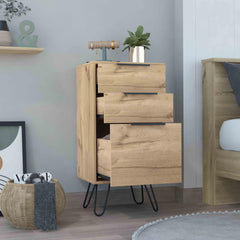 Vault Light Dresser, Hairpin Legs, Superior Top,Three Drawers -Light Oak