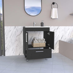 Hector Single Bathroom Vanity, Double Door Cabinet, One Drawer -Black