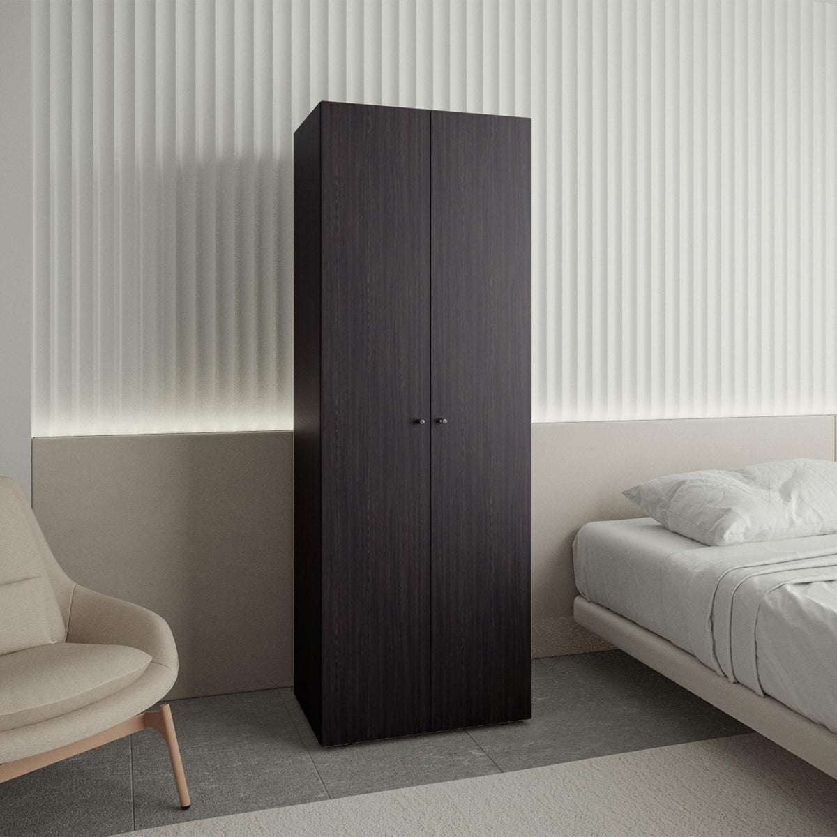 Home 2 Doors Closet System Armoire, Hanging Rod and Storage Shelf, Modern Armoire for Bedroom Organization Storage, Black