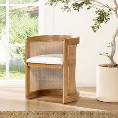 Odyssey 20.5" Curved Rattan Upholstered Dining Chair, White Pepper Stain Resistant High Performance Polyester