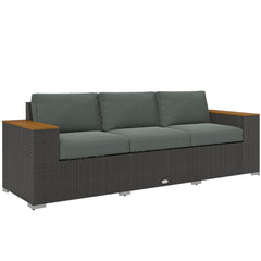 3-Seat Outdoor Patio Sofa, PE Wicker Outdoor Couch with  Extra Wide Deep Seat, Wide Armrests 4" Cushions, Dark Gray