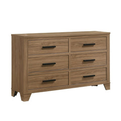 1pc Walnut Color Six Drawers Dresser Black Bar Pulls Transitional Style Bedroom Metal Center Glide