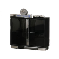 Contemporary Classic Black Bedside Table Bedroom Furniture 1pc Nightstand Chrome Legs Handles