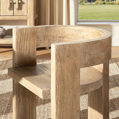Meteor Solid Reclaimed Elm Sculptural Accent Curved Dining Chair, Heritage Light Natural Brown