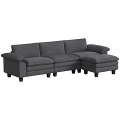Sectional Sofa, L Shaped Couch with Deep Seat, Movable Ottoman and Pillow-top Armrests, Dark Gray