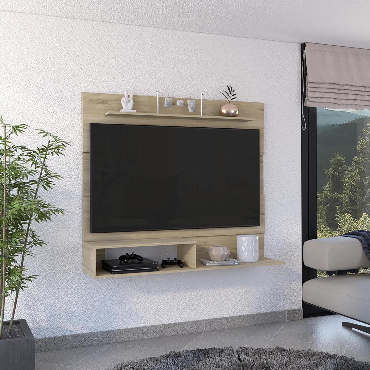 Odyssey Floating Entertainment Center, One Superior Shelf, Two Shelves, Space For The TV´s up 55" -Light Pine