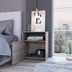 Nightstand, Single Door Cabinet, Metal Handle, One Shelf, Superior Top, Light Gray