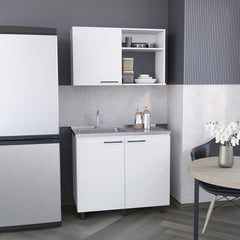 Saturn 2 Piece Kitchen Set, Wall Cabinet + Utility Sink, White