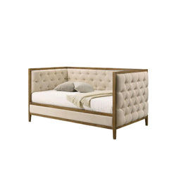 Transitional Style 1pc Twin Size Daybed Diamond Tufting Wood Trim Mattress Ready Natural Oak Finish Primary Living Room