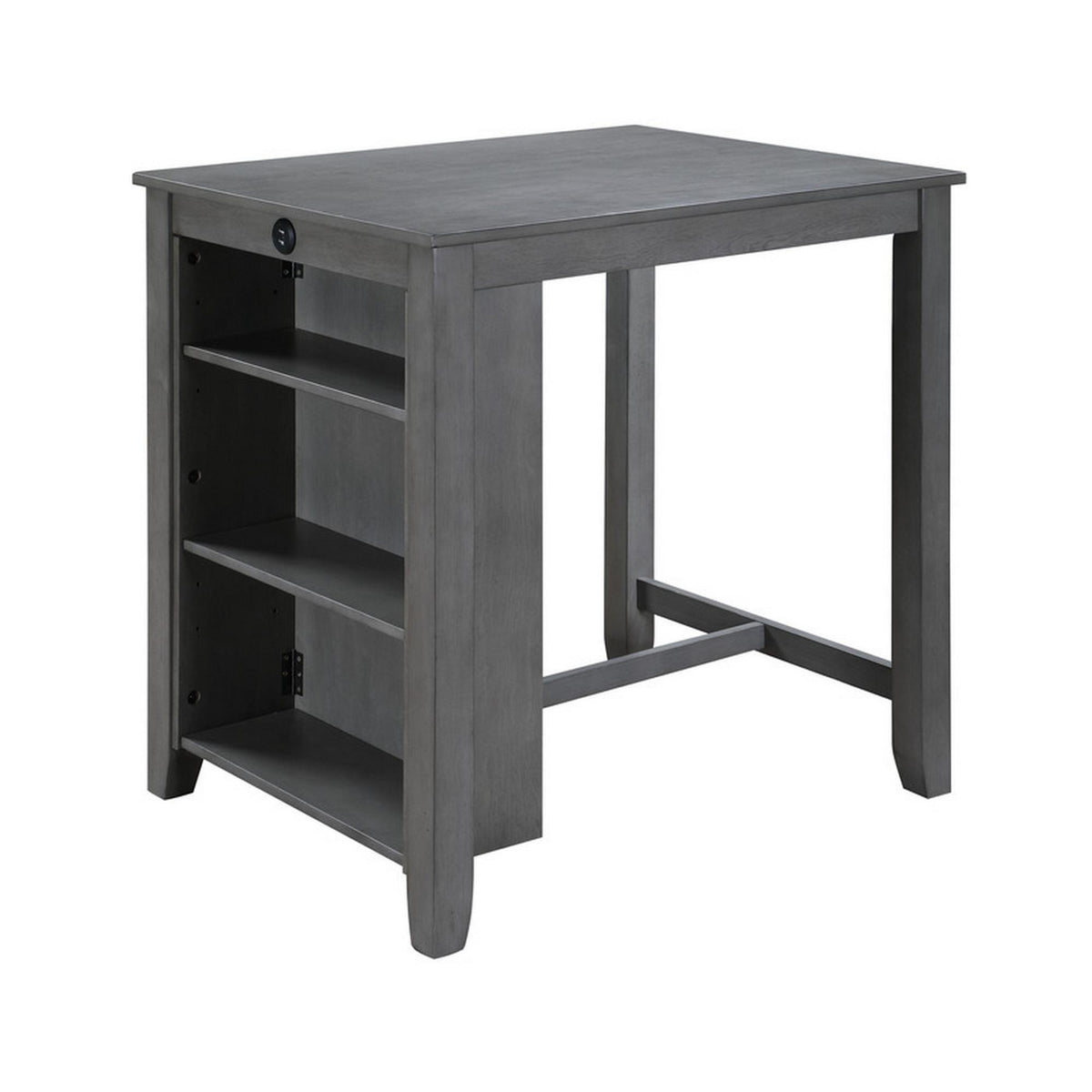 Waltz 36 Inch Counter Height Small Dining Table with Shelves, USB Port, Gray