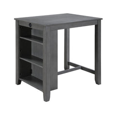 Waltz 36 Inch Counter Height Small Dining Table with Shelves, USB Port, Gray