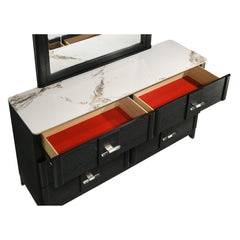 Mars Modern Dresser with Sintered Stone Top, Smooth-Glide Drawers, Acrylic Bar Pulls in Black Wood-Grain Finish (Includes Dresser Only - Mirror Not Included)