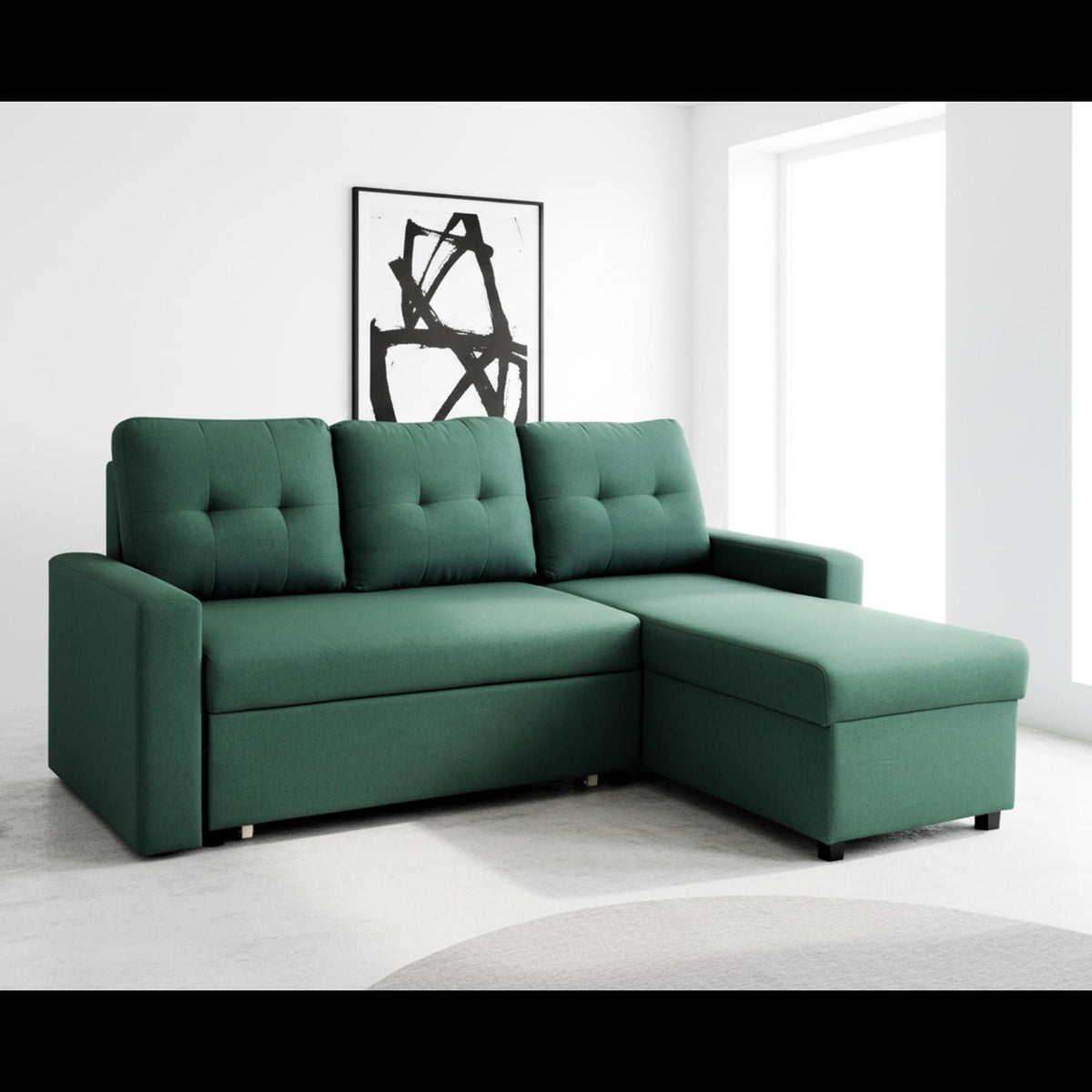 Convertible L-Shaped Sectional Sleeper Sofa Bed, Stylish Apartment Furniture, Saving Pull Out Couch for Small Spaces and Living Rooms, Bluenish Green