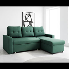 Convertible L-Shaped Sectional Sleeper Sofa Bed, Stylish Apartment Furniture, Saving Pull Out Couch for Small Spaces and Living Rooms, Bluenish Green