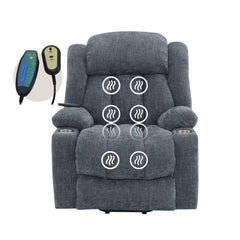 Aura Blue Chenille Power Motion Recliner with Lift, Heating & Massage Function