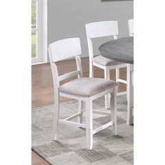 Antique White Color High Chairs Modern Ladder Back design Set of 2pc Counter HT. Dining Chairs Fabric Cushion Seat Wooden Dining Room