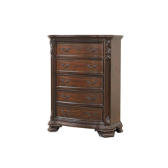 Traditional Style 5-Drawer Chest With metal drawer pulls Made with Wood in Walnut