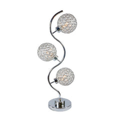 Haven 32 Inch Table Lamp, Metal Frame, Round Base Glass, Crystals, Silver
