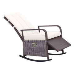PE Rattan Rocking Recliner with Footrest, Beige