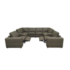 Premium Leather Match Upholstered Large Arms Sectional with Two Recliner Seats