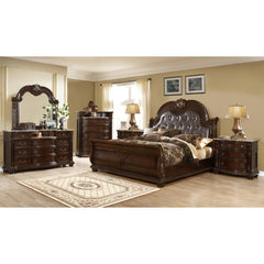 Traditional Style 5Piece King (Includes: King Size Bed, Nightstand , Dresser, Chest and Mirror) Button Tufted Bedroom Set Made with Wood in Dark Walnut