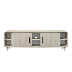 1pc TV Stand Contemporary Light Wood Finish Sliding Doors Black Handles Tapered Legs Mid-century Wooden Living Room Furniture