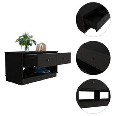 Saturn Storage Bench, Two Open Shelves, Two Drawers -Black