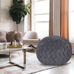 Faux Fur Bean Bag Chair, Grey-4ft Cozy and Stretchable Fabric Lounger for Children and Adults with Easy-Clean Cover, Comfortable Faux Fur Seating for Bedrooms, Filled with Shredded and Memory Foam.
