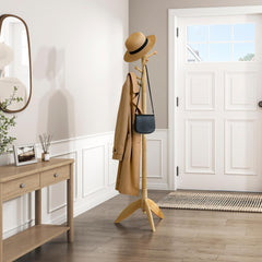 Natural Finish Coat Rack Solid Wood, 11 Hooks Coat Hanger Stand Entryway Home Furniture 1pc