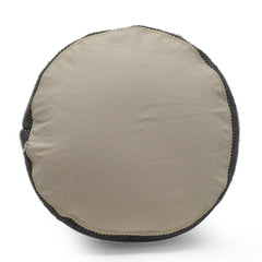 Log Handcrafted Fabric Cylindrical Pouf, Beige and Dark Grey
