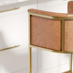 31" Bar Stool – Tobacco Brown Faux Leather with Brass-Finish Metal Base, 1PC