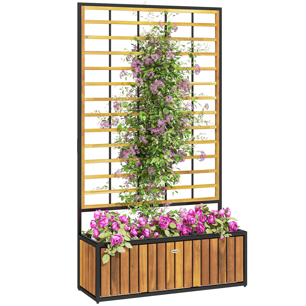 Wooden Raised Garden Bed with Trellis, Removable Pots for Backyard, Patio, Balcony, 29" x 11" x 52", Teak