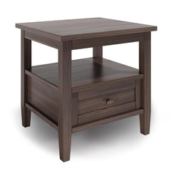 Warm Shaker Solid Wood 20 inch Wide Transitional End Table in Warm Walnut Brown