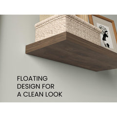 Floating Shelves, Dark Brown, 2 Shelves, 1.50" H
