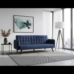 72" Velvet Convertible Sofa Bed with Cup Holders, Tufted Folding Futon Sleeper Couch, Mid-Century Modern 3 Seater for Small Spaces, 72" L x 34.6" D x 31" H, Dark Blue