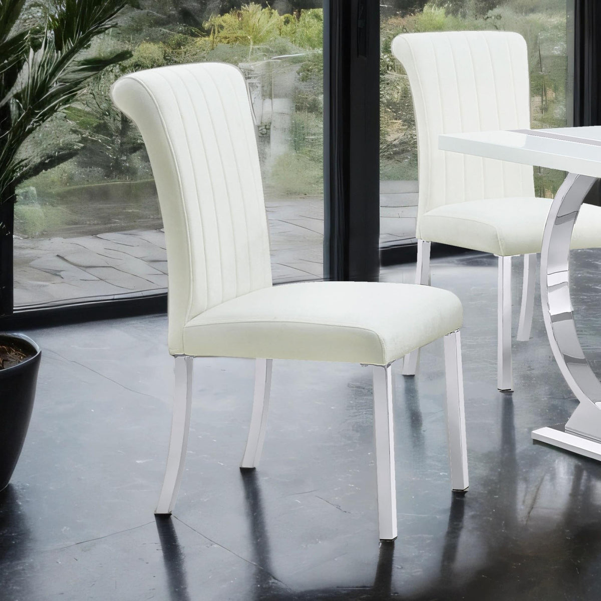 Aria Side Chair Channel Tufted Back Seat Contemporary White And Silver Finish Dining Furniture