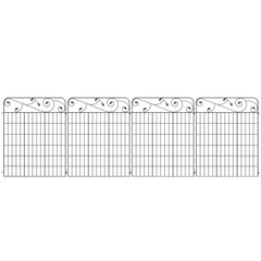 Garden Fence, 4 Pack Steel Fence Panels, 11.5' L x 43" H, Rust-Resistant Decorative Border Flower Edging for Yard, Landscape, Patio, Outdoor Decor, Square Vines