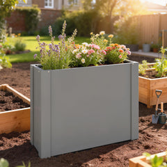 Raised Garden Bed Galvanized Planter Box Outdoor with Gloves for Gardening Vegetables, Flower, Herb, 2.6 x 1 x 2 ft, Gray