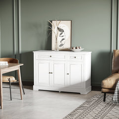 Sideboard Buffet Cabinet, Modern Accent Cabinet with 2 Drawers and Adjustable Shelves, Entryway Cabinet, White