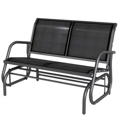 2-Person Outdoor Glider Bench, Patio Double Swing Rocking Chair Loveseat w/Powder Coated Steel Frame for Backyard Garden Porch, Black