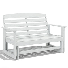 Patio Glider Bench w/ HDPE Slatted Double Rocking Chair, Distressed White