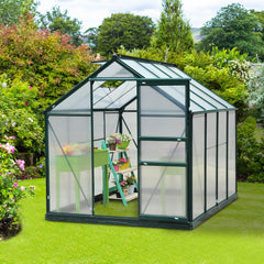 6' x 8' Greenhouse for Outdoors, Polycarbonate Greenhouse with Rain Gutter and Roof Vent, Aluminum Walk-in Green Houses for Outside for Patio Backyard Garden, Dark Green