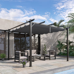 10' x 10' Outdoor Retractable Pergola Canopy, Aluminum Patio Pergola, Backyard Shade Shelter for Garden & Parties, Gray