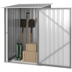 Outdoor 3.3' x 3.4' Lean-to Garden Storage Shed, Galvanized Steel Tool House with Lockable Door for Patio, Gray