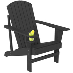 Oversized Adirondack Chair, Outdoor Fire Pit and Porch Seating, Classic Log Lounge w/ Built-in Cupholder, Black