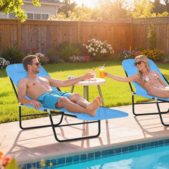 Folding Chaise Lounge Chair, Pool Sun Tanning Chair, Outdoor Lounge Chair with Reclining Back, Breathable Mesh Seat, Headrest for Beach, Yard, Patio, Blue