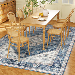 5x7 Area Rug, Vintage Washable Rug, Non-Slip Floor Carpet for Living Room, Bedroom, Dining Room, Blue
